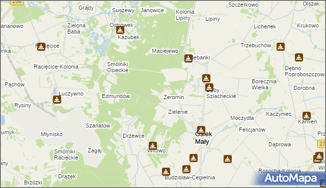 mapa Żeromin gmina Osiek Mały, Żeromin gmina Osiek Mały na mapie Targeo