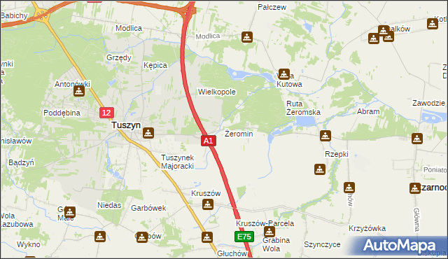 mapa Żeromin gmina Tuszyn, Żeromin gmina Tuszyn na mapie Targeo
