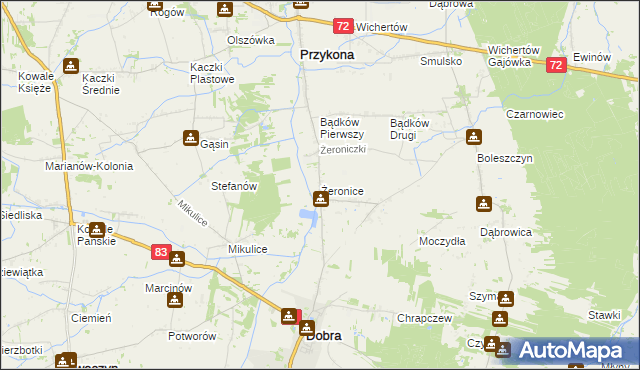 mapa Żeronice gmina Dobra, Żeronice gmina Dobra na mapie Targeo
