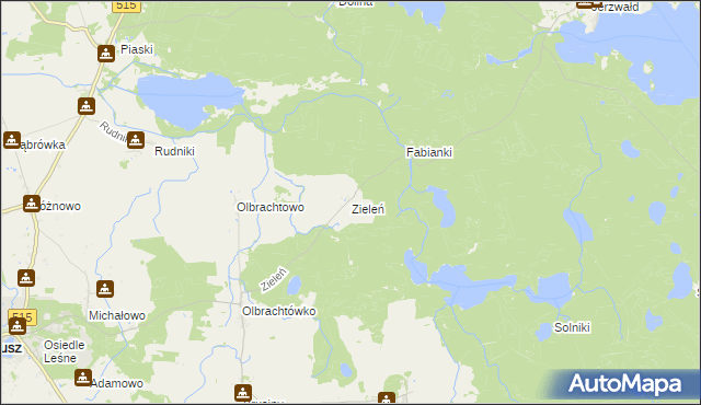 mapa Zieleń gmina Susz, Zieleń gmina Susz na mapie Targeo