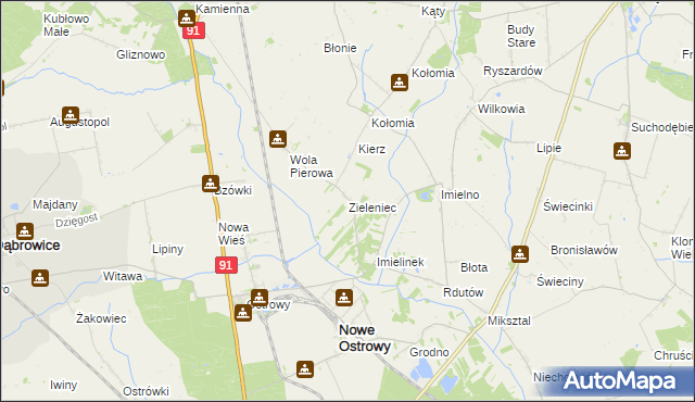 mapa Zieleniec gmina Nowe Ostrowy, Zieleniec gmina Nowe Ostrowy na mapie Targeo