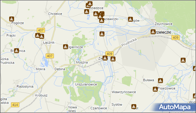 mapa Zielina, Zielina na mapie Targeo