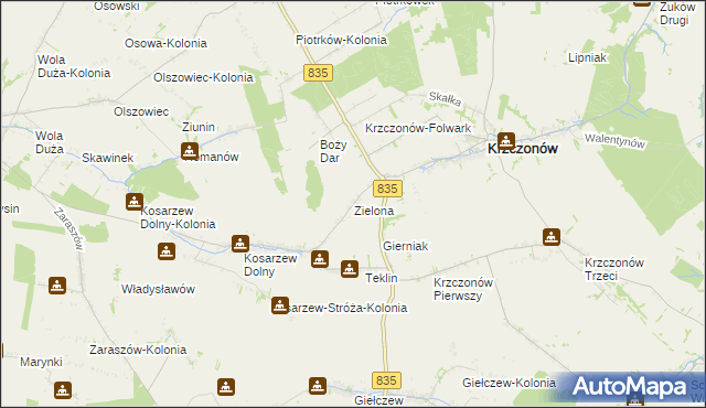 mapa Zielona gmina Krzczonów, Zielona gmina Krzczonów na mapie Targeo