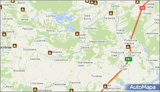 mapa Zielone gmina Rawa Mazowiecka, Zielone gmina Rawa Mazowiecka na mapie Targeo