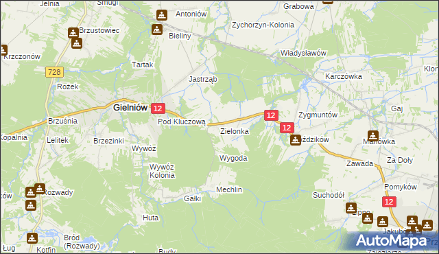 mapa Zielonka gmina Gielniów, Zielonka gmina Gielniów na mapie Targeo