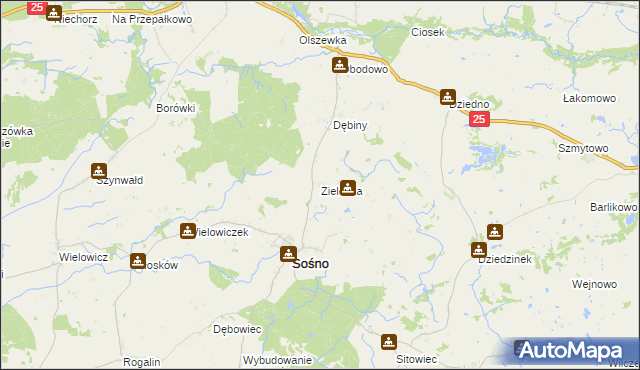 mapa Zielonka gmina Sośno, Zielonka gmina Sośno na mapie Targeo