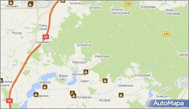 mapa Zielonowo gmina Szubin, Zielonowo gmina Szubin na mapie Targeo