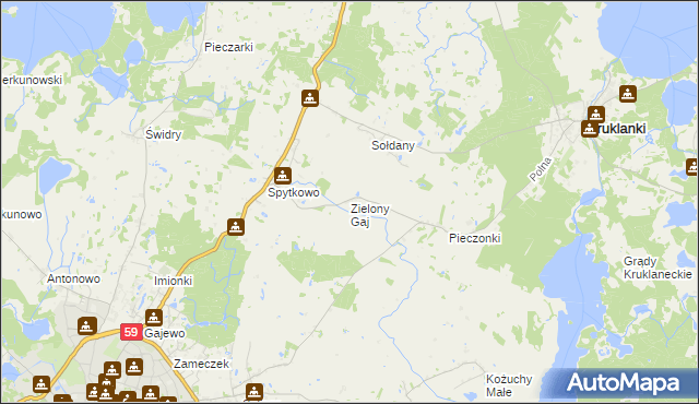 mapa Zielony Gaj gmina Giżycko, Zielony Gaj gmina Giżycko na mapie Targeo