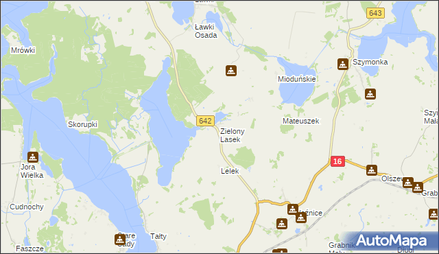 mapa Zielony Lasek gmina Ryn, Zielony Lasek gmina Ryn na mapie Targeo