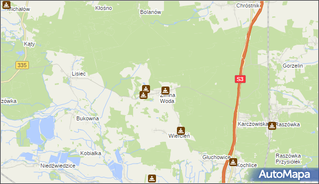 mapa Zimna Woda gmina Lubin, Zimna Woda gmina Lubin na mapie Targeo