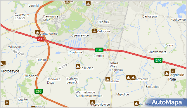 mapa Złotniki gmina Krotoszyce, Złotniki gmina Krotoszyce na mapie Targeo