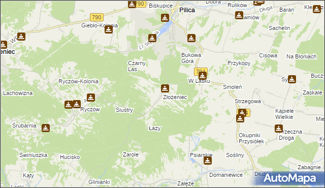 mapa Złożeniec, Złożeniec na mapie Targeo