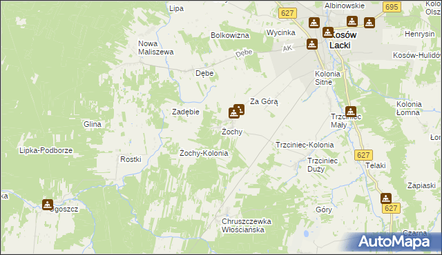 mapa Żochy gmina Kosów Lacki, Żochy gmina Kosów Lacki na mapie Targeo