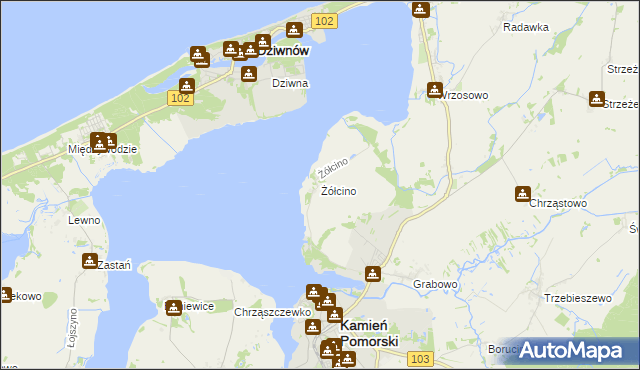 mapa Żółcino, Żółcino na mapie Targeo