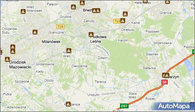 mapa Żółwin gmina Brwinów, Żółwin gmina Brwinów na mapie Targeo