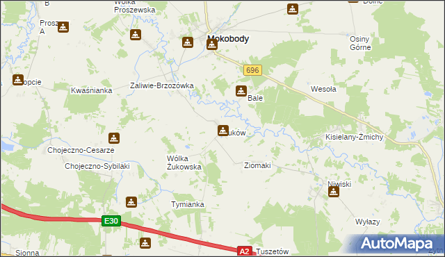 mapa Żuków gmina Mokobody, Żuków gmina Mokobody na mapie Targeo