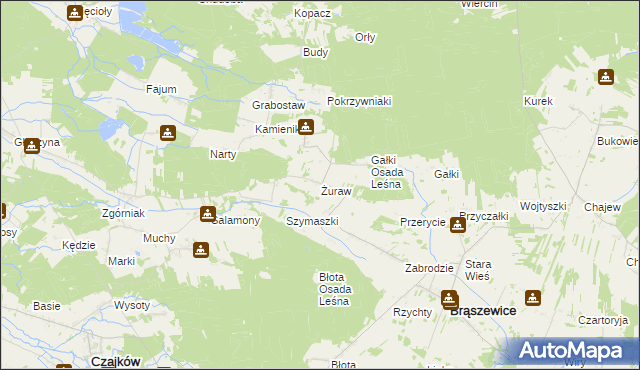 mapa Żuraw gmina Brąszewice, Żuraw gmina Brąszewice na mapie Targeo