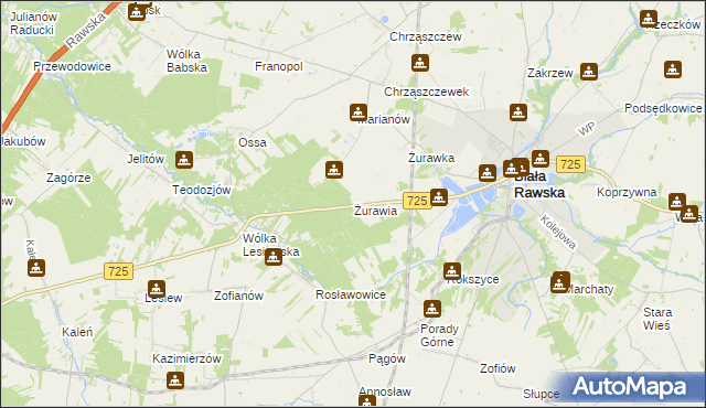 mapa Żurawia gmina Biała Rawska, Żurawia gmina Biała Rawska na mapie Targeo