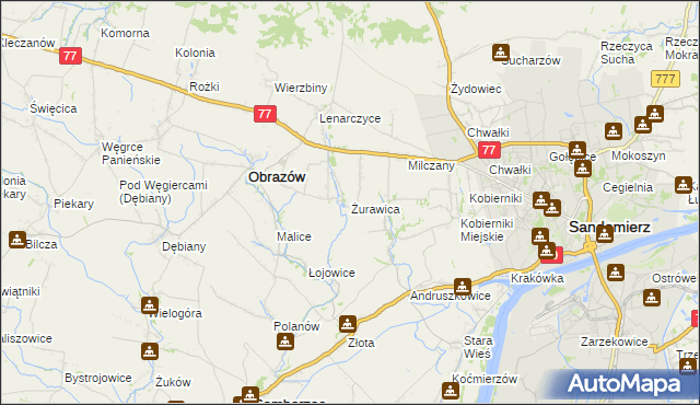 mapa Żurawica gmina Obrazów, Żurawica gmina Obrazów na mapie Targeo