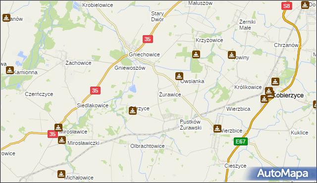 mapa Żurawice gmina Kobierzyce, Żurawice gmina Kobierzyce na mapie Targeo