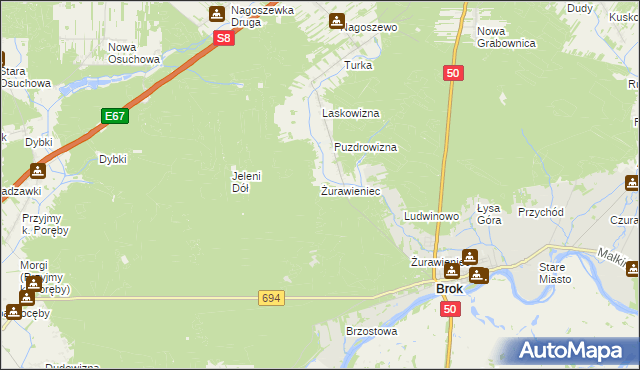 mapa Żurawieniec gmina Brok, Żurawieniec gmina Brok na mapie Targeo