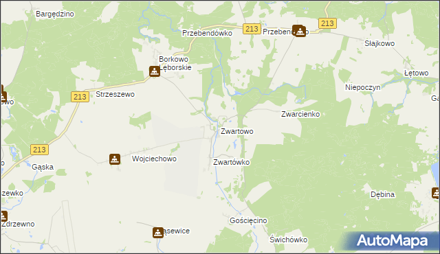 mapa Zwartowo gmina Choczewo, Zwartowo gmina Choczewo na mapie Targeo