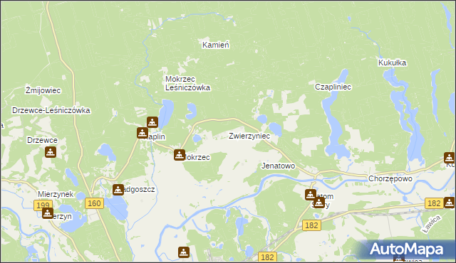 mapa Zwierzyniec gmina Międzychód, Zwierzyniec gmina Międzychód na mapie Targeo