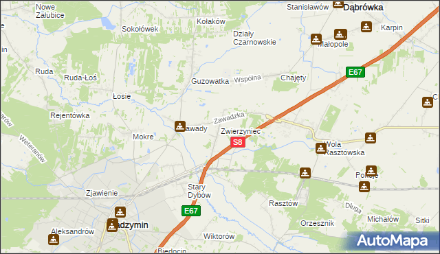 mapa Zwierzyniec gmina Radzymin, Zwierzyniec gmina Radzymin na mapie Targeo