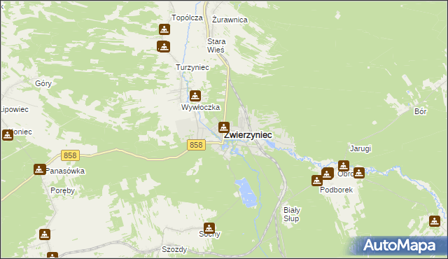 mapa Zwierzyniec powiat zamojski, Zwierzyniec powiat zamojski na mapie Targeo