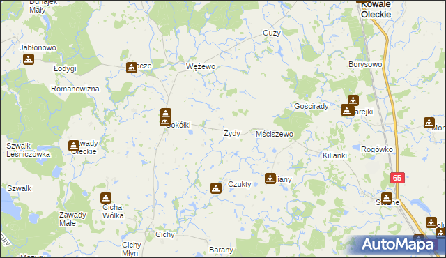 mapa Żydy gmina Kowale Oleckie, Żydy gmina Kowale Oleckie na mapie Targeo