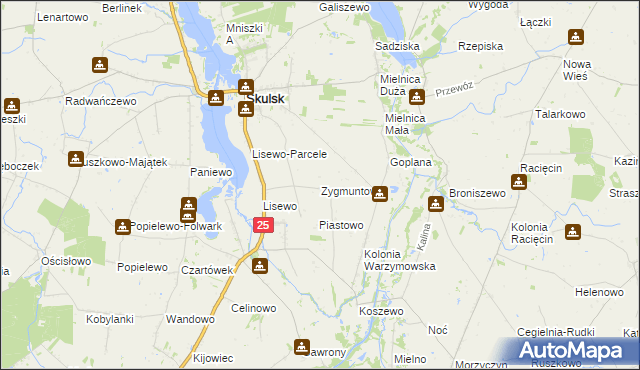 mapa Zygmuntowo gmina Skulsk, Zygmuntowo gmina Skulsk na mapie Targeo