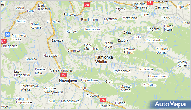 mapa Kamionka Wielka, Kamionka Wielka na mapie Targeo