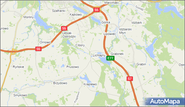 mapa Lichtajny gmina Ostróda, Lichtajny gmina Ostróda na mapie Targeo
