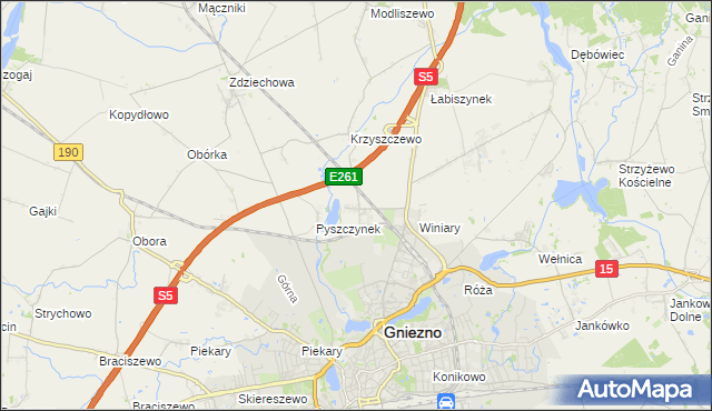 mapa Pyszczyn gmina Gniezno, Pyszczyn gmina Gniezno na mapie Targeo
