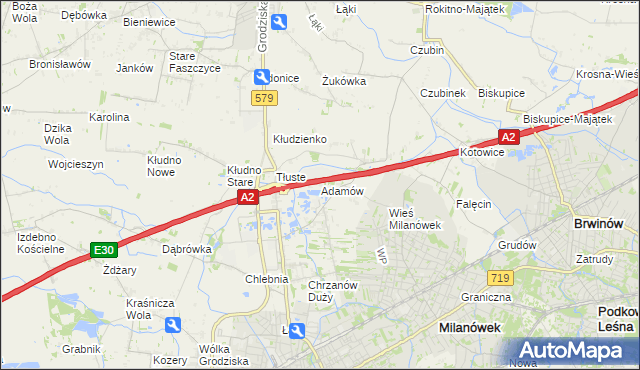mapa Adamów gmina Grodzisk Mazowiecki, Adamów gmina Grodzisk Mazowiecki na mapie Targeo
