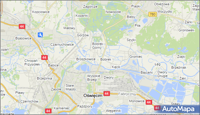 mapa Bobrek gmina Chełmek, Bobrek gmina Chełmek na mapie Targeo