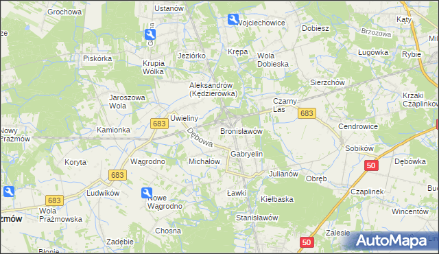 mapa Bronisławów gmina Prażmów, Bronisławów gmina Prażmów na mapie Targeo