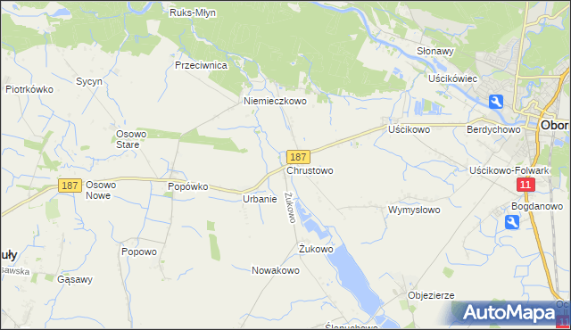 mapa Chrustowo gmina Oborniki, Chrustowo gmina Oborniki na mapie Targeo