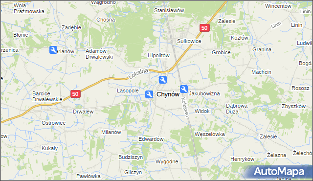 mapa Chynów powiat grójecki, Chynów powiat grójecki na mapie Targeo
