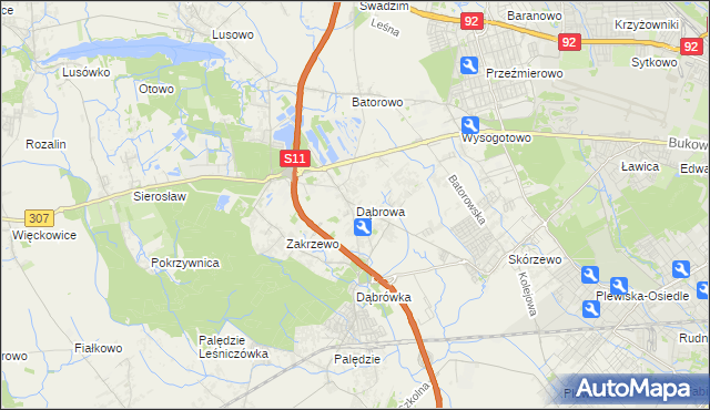 mapa Dąbrowa gmina Dopiewo, Dąbrowa gmina Dopiewo na mapie Targeo