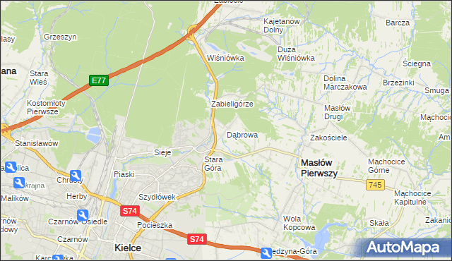 mapa Dąbrowa gmina Masłów, Dąbrowa gmina Masłów na mapie Targeo