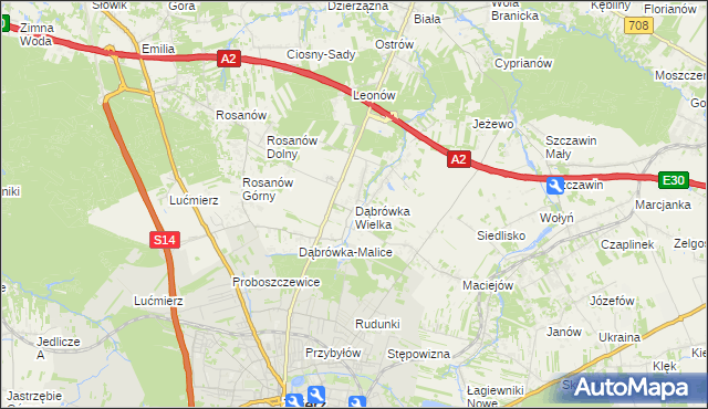 mapa Dąbrówka Wielka gmina Zgierz, Dąbrówka Wielka gmina Zgierz na mapie Targeo