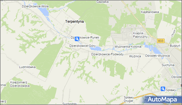 mapa Dzierzkowice-Podwody, Dzierzkowice-Podwody na mapie Targeo