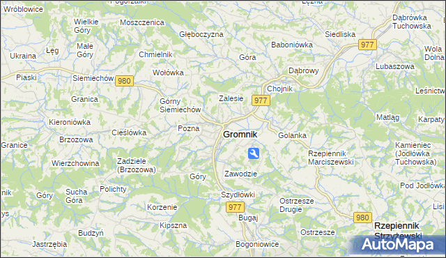 mapa Gromnik powiat tarnowski, Gromnik powiat tarnowski na mapie Targeo