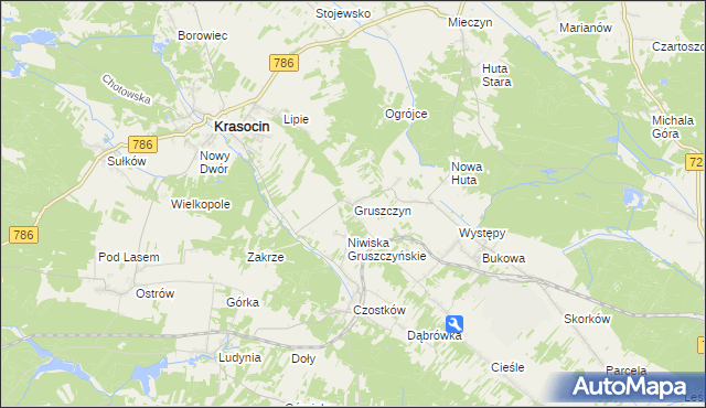 mapa Gruszczyn gmina Krasocin, Gruszczyn gmina Krasocin na mapie Targeo