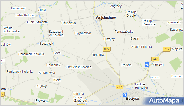 mapa Ignaców gmina Wojciechów, Ignaców gmina Wojciechów na mapie Targeo