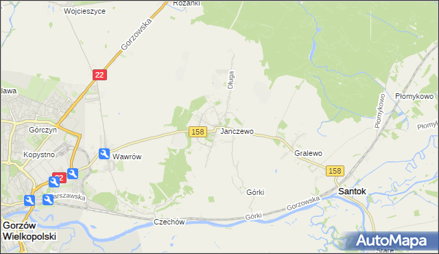 mapa Janczewo gmina Santok, Janczewo gmina Santok na mapie Targeo