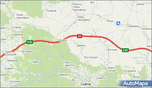 mapa Jaźwiny gmina Czarna, Jaźwiny gmina Czarna na mapie Targeo