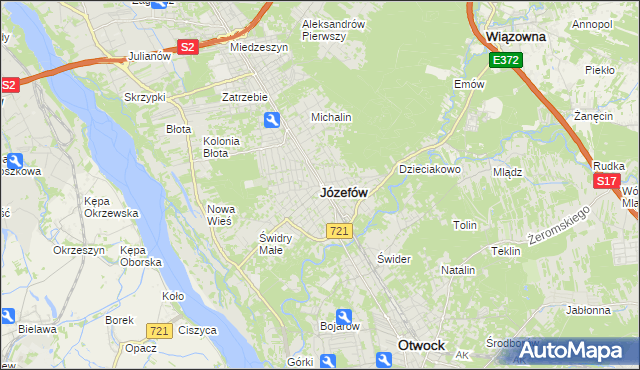 mapa Józefów powiat otwocki, Józefów powiat otwocki na mapie Targeo