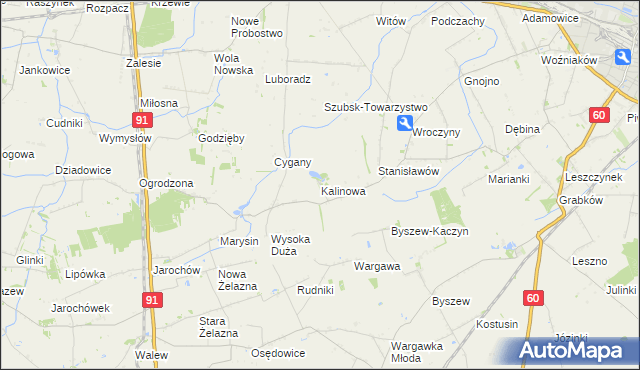 mapa Kalinowa gmina Kutno, Kalinowa gmina Kutno na mapie Targeo